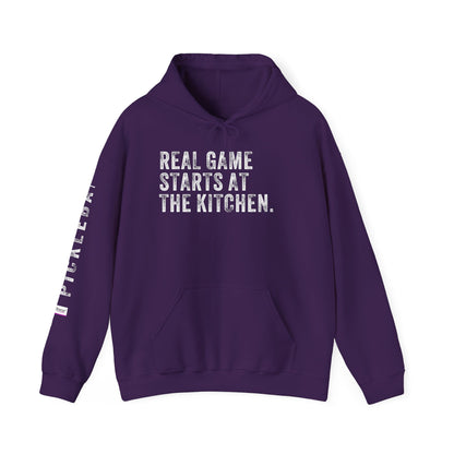 REAL GAME STARTS AT THE KITCHEN, Unisex Heavy Blend™ Hooded Sweatshirt