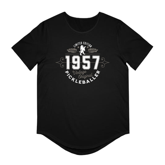 VINTAGE PICKLEBALLER 1957 (FRONT & BACK) - Men's Curved-Hem Jersey T-Shirt