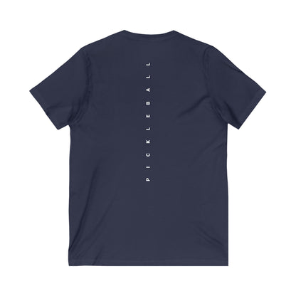 WPC WHITE-BLACK VERTICAL LOGO  (FRONT & PICKLEBALL BACK) - Unisex Jersey Short Sleeve V-Neck Tee