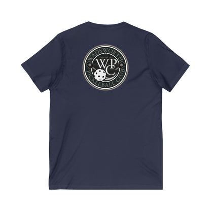 WPC GRAY VERTICAL LOGO  (FRONT &  LOGO BACK) - Unisex Jersey Short Sleeve V-Neck Tee