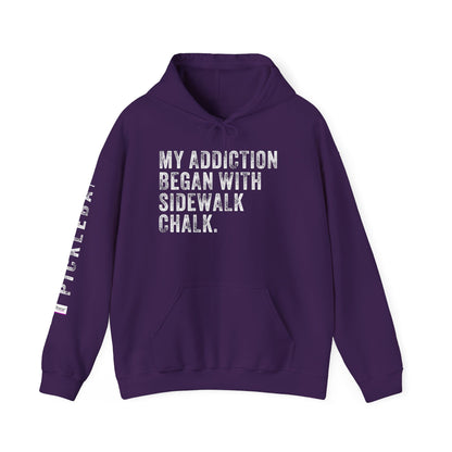 MY ADDICTION BEGAN WITH SIDEWALK CHALK, Unisex Heavy Blend™ Hooded Sweatshirt