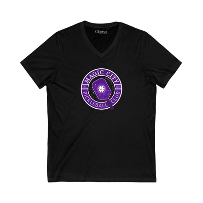 MCPC CIRCULAR LOGO (FRONT & PICKLEBALL BACK) - Unisex Jersey Short Sleeve V-Neck Tee