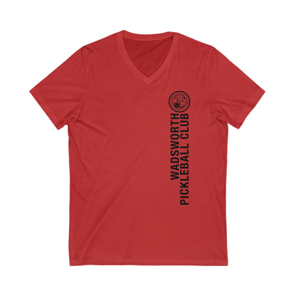 WPC WHITE-BLACK VERTICAL LOGO  (FRONT & PICKLEBALL BACK) - Unisex Jersey Short Sleeve V-Neck Tee