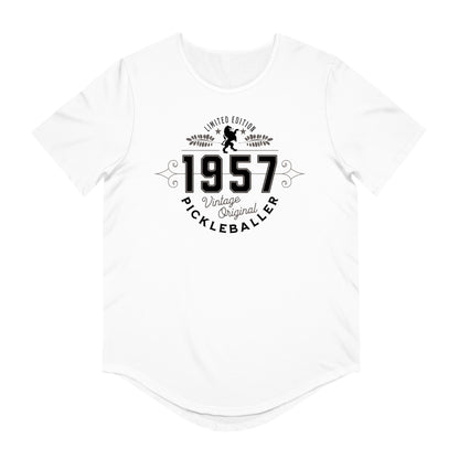 VINTAGE PICKLEBALLER 1957 (FRONT & BACK) - Men's Curved-Hem Jersey T-Shirt