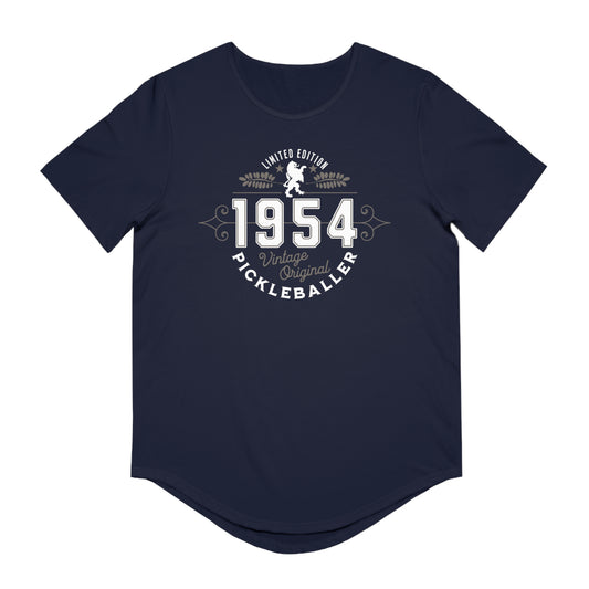 VINTAGE PICKLEBALLER 1954 (FRONT & BACK) - Men's Curved-Hem Jersey T-Shirt
