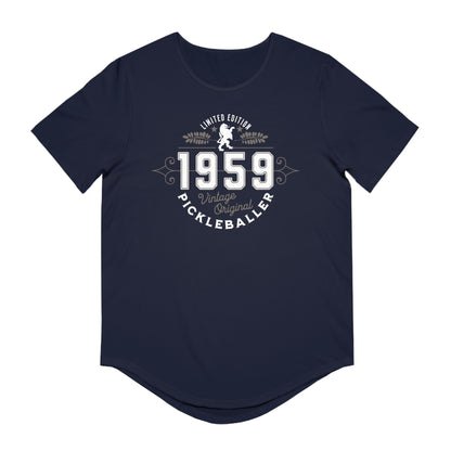 VINTAGE PICKLEBALLER 1959 (FRONT & BACK) - Men's Curved-Hem Jersey T-Shirt