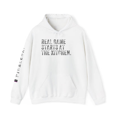 REAL GAME STARTS AT THE KITCHEN, Unisex Heavy Blend™ Hooded Sweatshirt