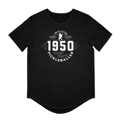 VINTAGE PICKLEBALLER 1950 (FRONT & BACK) - Men's Curved-Hem Jersey T-Shirt